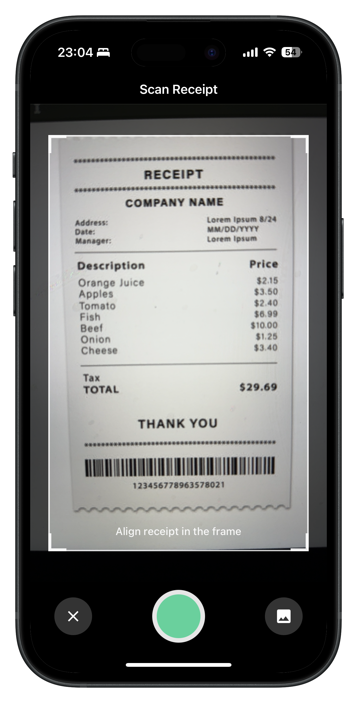 Scanomy receipt scanning interface with AI recognition